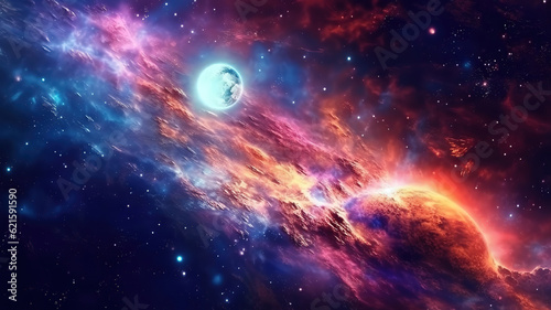 Pink galaxy background, space, universe, milky way. Generative ai