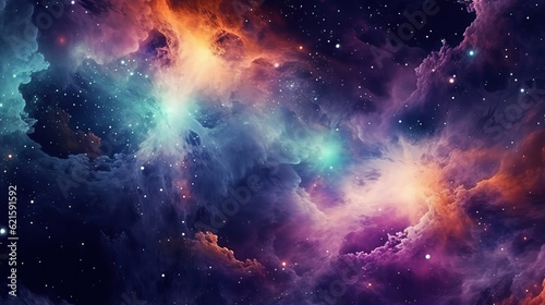 Colorful space galaxy cloud nebula. Generative ai