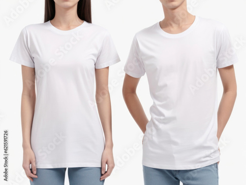 Man and Woman Blank T-Shirt Mockup in white color. AI Generative