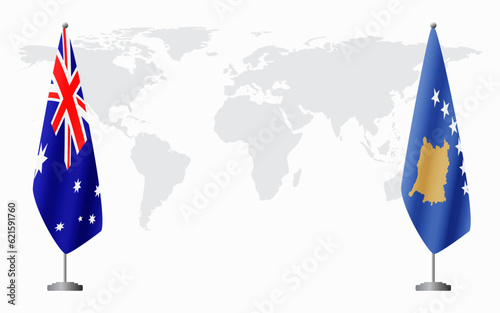Australia and Kosovo flags for official meeting
