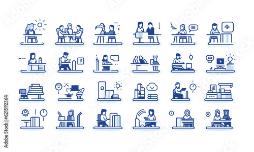 Set of e-learning line icons. Distance education and education online Online test, digital book, input, library, instructive site, meeting, educator - stock vector