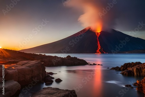 volcano in island AI Generated  photo