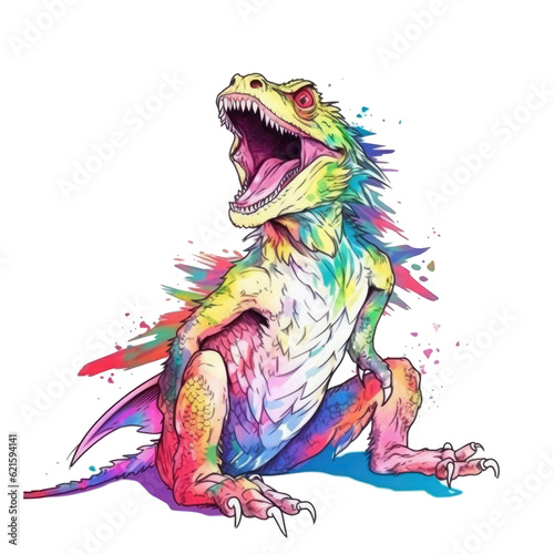 A delightful watercolor bearded dragon clipart showcasing a charming bearded dragon perched on a tree branch, Generative Ai