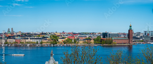 Photography Stockholm city panorama on summer day with city hall (Stadshuset)