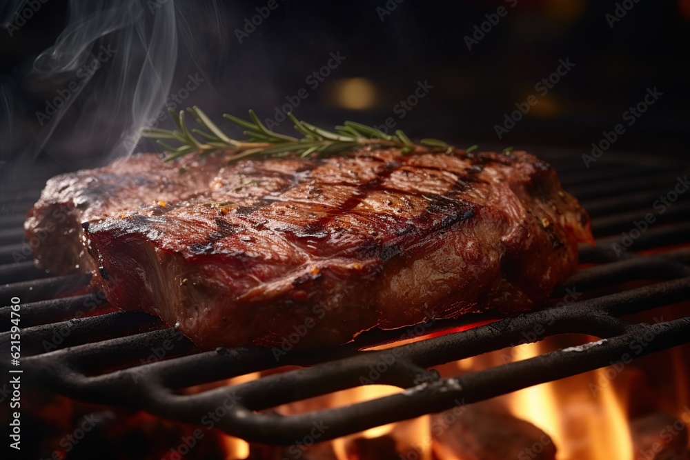 Beef steaks on the grill with flames Beef steaks on the grill with flames