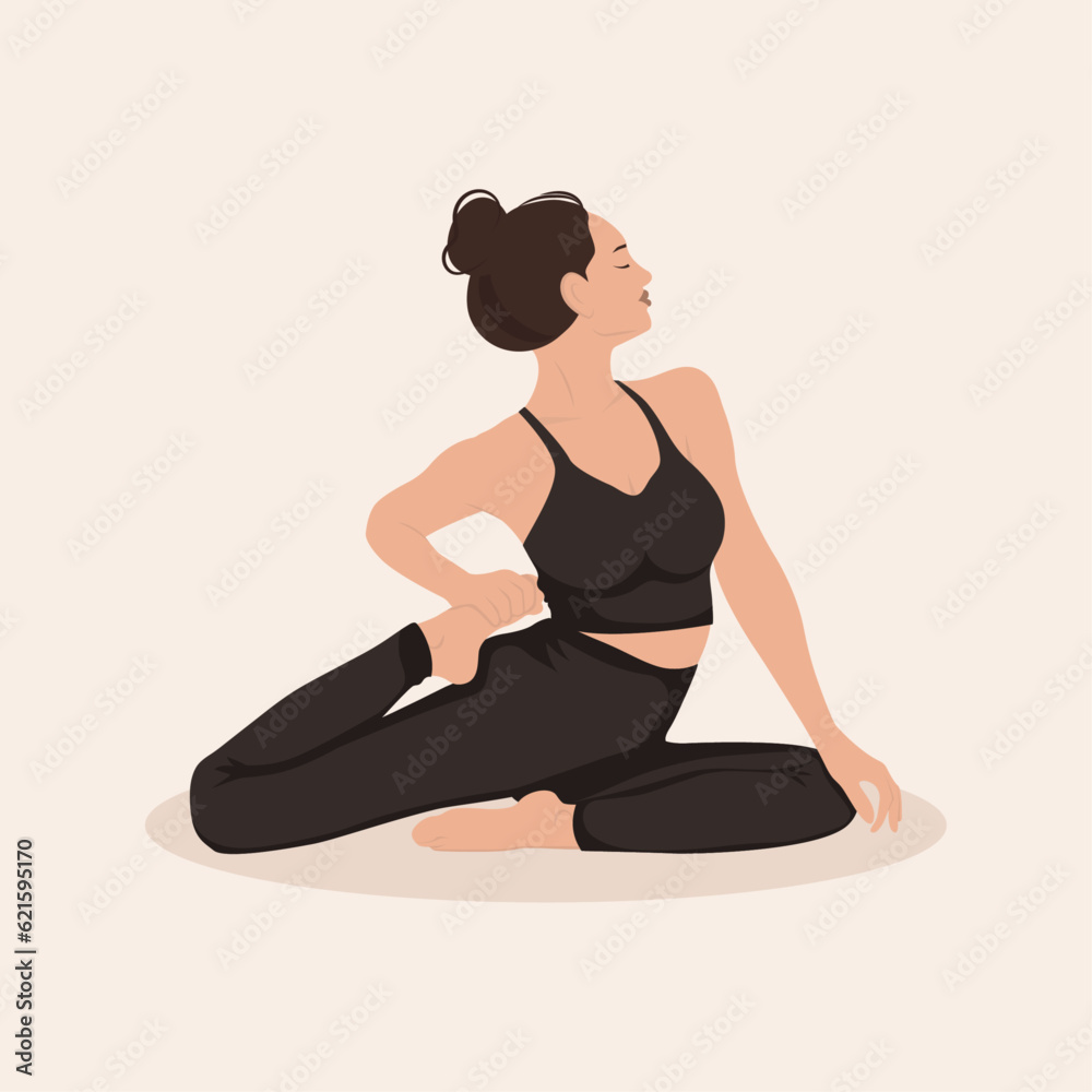 Woman training yoga asana stretching legs, Young girl practice stretching. Flat vector illustration isolated on white background Woman training yoga asana stretching legs, Young girl practice stretching. Flat vector illustration isolated on white background