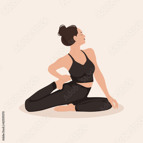 Woman training yoga asana stretching legs, Young girl practice stretching. Flat vector illustration isolated on white background