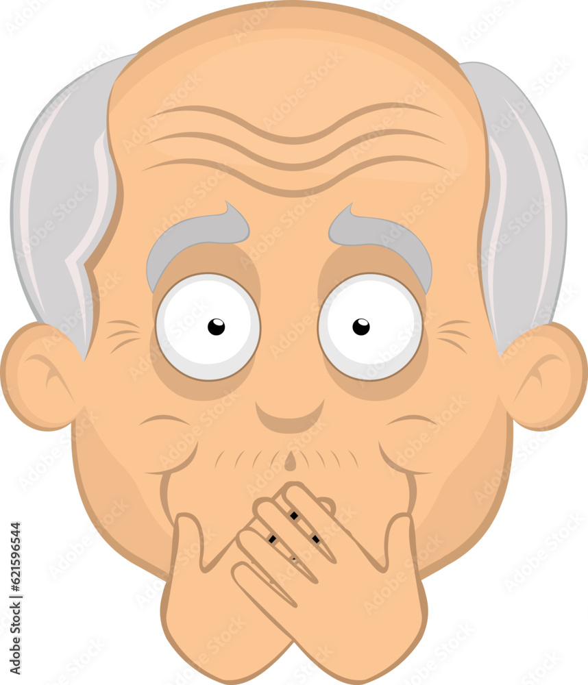 Fototapeta premium vector illustration face grandfather or old man cartoon, covering your mouth with your hands