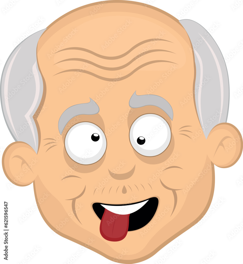 Obraz premium vector illustration face cartoon grandfather or old man with a crazy expression, tongue out and squinty eyes