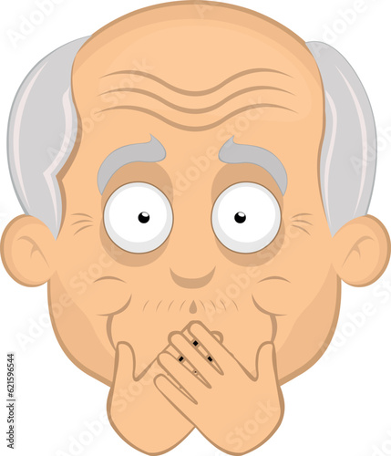 vector illustration face grandfather or old man cartoon, covering your mouth with your hands