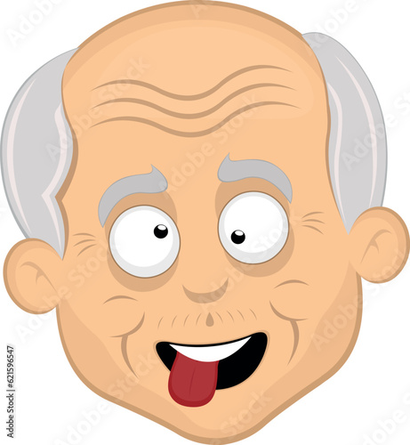 vector illustration face cartoon grandfather or old man with a crazy expression, tongue out and squinty eyes