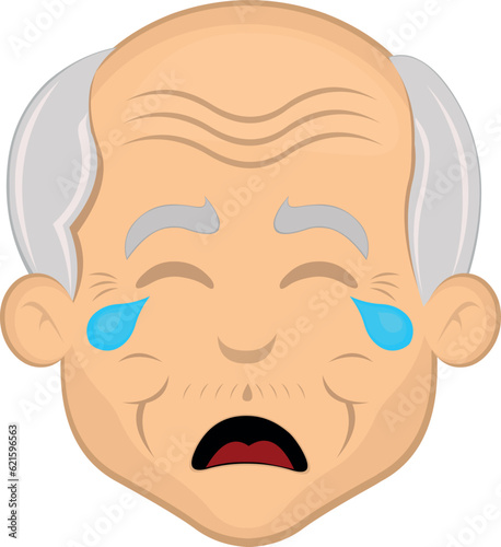 vector illustration face grandfather or old man, with a sad expression, crying and tears in the eyes