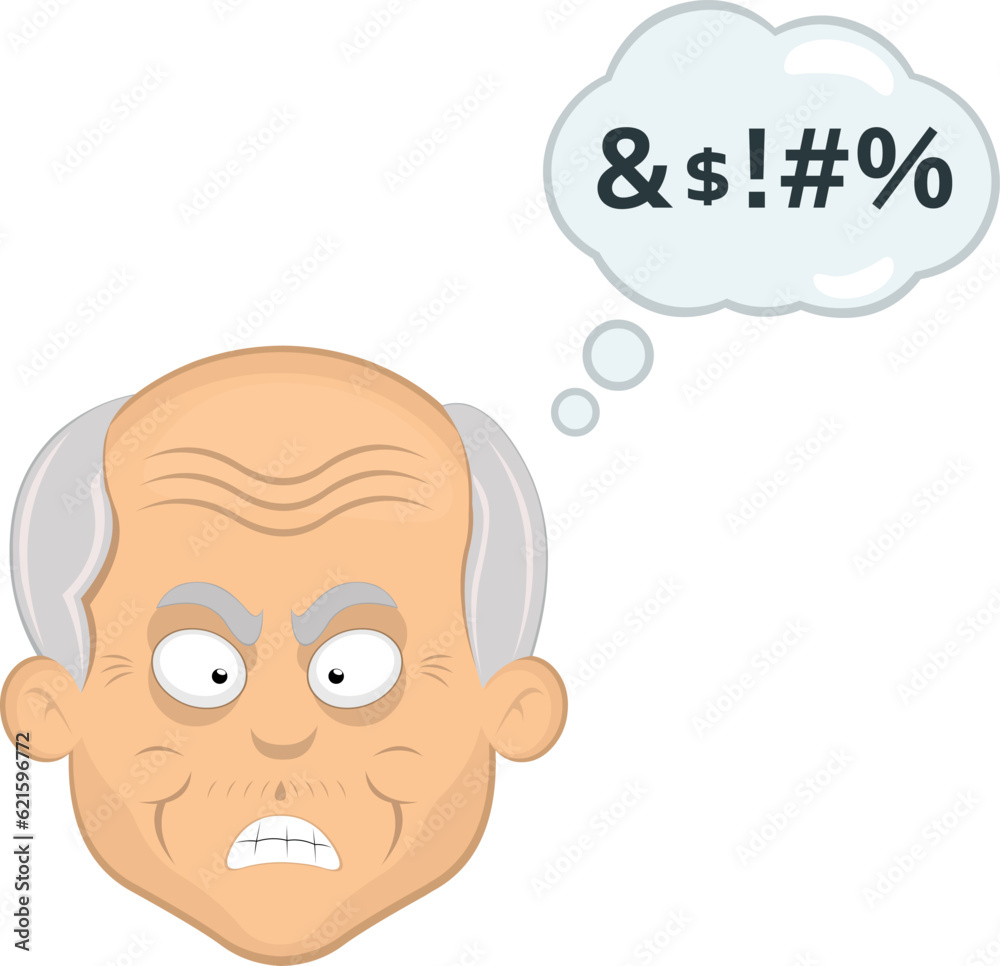 vector illustration face grandfather or old man cartoon angry with a cloud of thought and an insult text vector illustration face grandfather or old man cartoon angry with a cloud of thought and an insult text