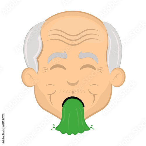 vector illustration face grandfather or old man cartoon vomiting