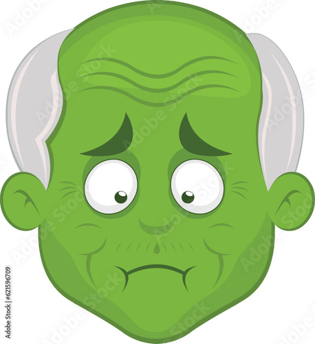 vector illustration face grandfather or old man cartoon, with a green color of nausea