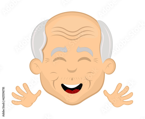 vector illustration face grandfather or old man cartoon happy and waving his hands