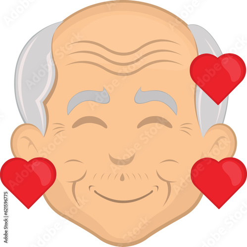 vector illustration face cartoon grandfather or old man in love and surrounded by hearts