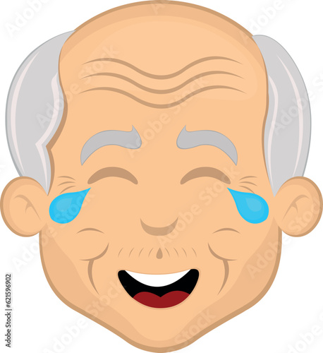 vector illustration face grandfather or old man cartoon with tears of joy and laughter