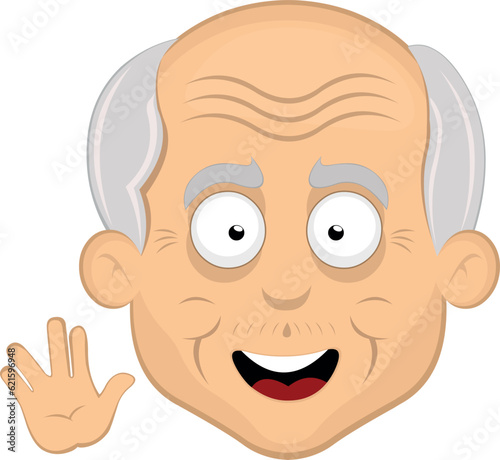 vector illustration face grandfather or old man cartoon cheerful, making the classic vulcan salute with his hand