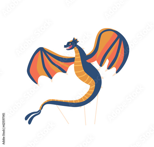 Kite Dragon Isolated On White Background. Mythical Creature With Wings Made Of Vibrant, Colorful Paper © Pavlo Syvak
