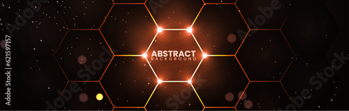 Futuristic hexagonal background with glowing neon light. Abstract technology design on a dark polygonal background