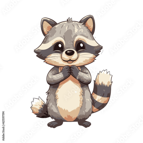 Cartoon racoon isolated on a white background. Vector illustration.