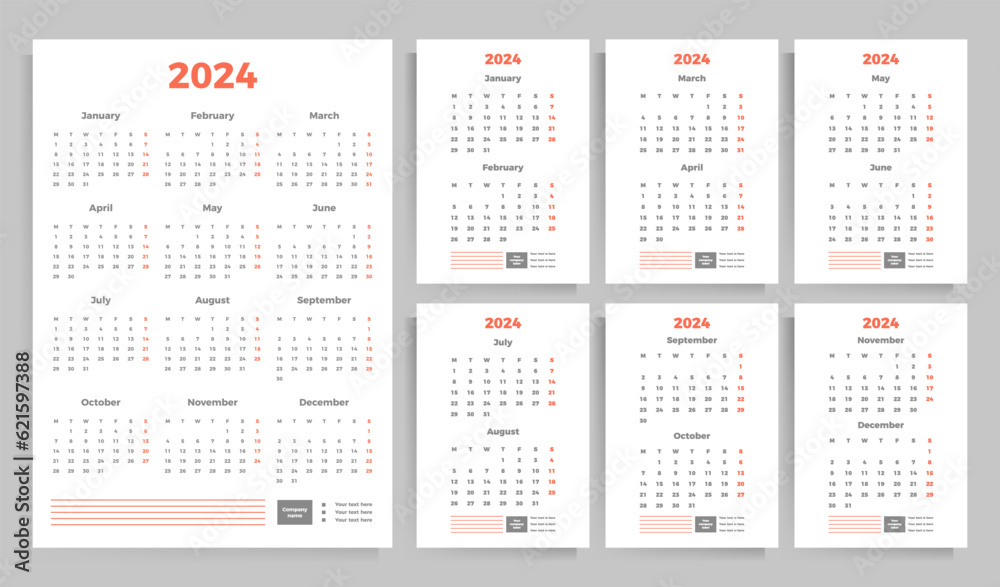 Calendar 2024 year. Calendar vector template design options. Vertical calendar - A4 posters, and a quarterly vertical calendar. Calendar 2024 year. Calendar vector template design options. Vertical calendar - A4 posters, and a quarterly vertical calendar.