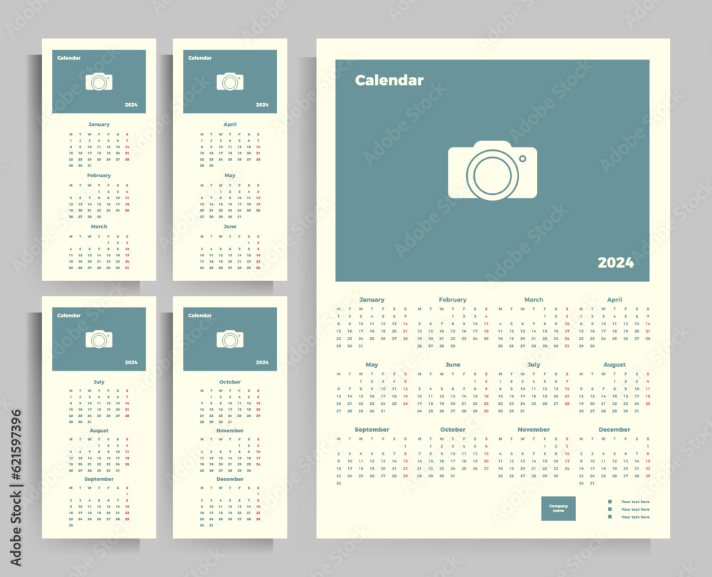 Calendar 2024 Year Calendar Vector Template Design Options Vertical Calendar 2024 Year Calendar Vector Template Design Options Vertical