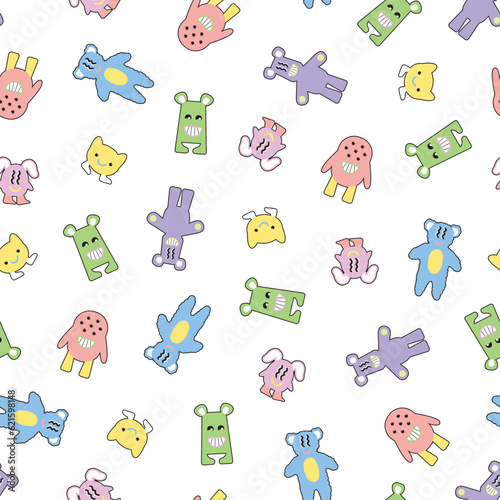 Daydream state Kids monsters print motif characters bear teddy alien happy smile motif repeat print pattern