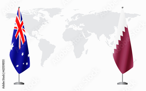 Australia and Qatar flags for official meeting