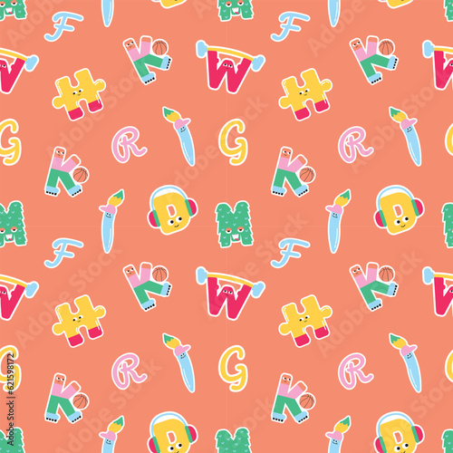 Hyper prep Kids alphabet letters slogans sports exercise basketball varsity print repeat pattern