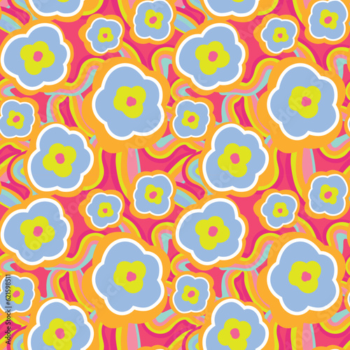 Solarpunk Garden Summer Spring kids floral trippy psychedelic newwave rainbow wavey bloom flower pattern repeat print