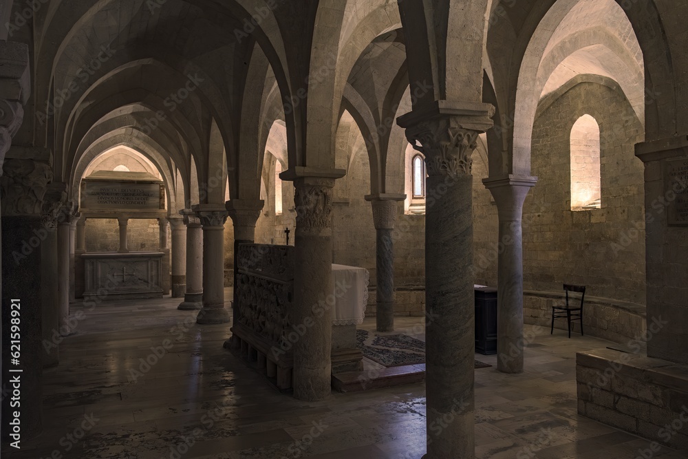 The crypt of Osimo city's cathedral in the Marche region, Italy