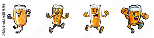 Running cute glass beer. Cartoon vector illustration.