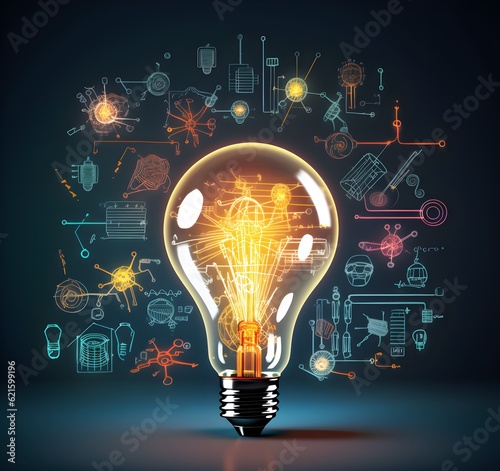 Light bulb with business ideas drawings Generative AI