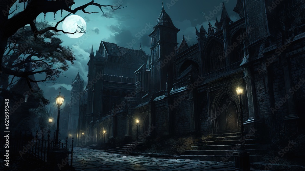 Forest in night. AI generated art illustration. Forest in night. AI generated art illustration.