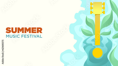 guitar and liquid wave. summer festival asbstract vibrant bright color vector illustration.