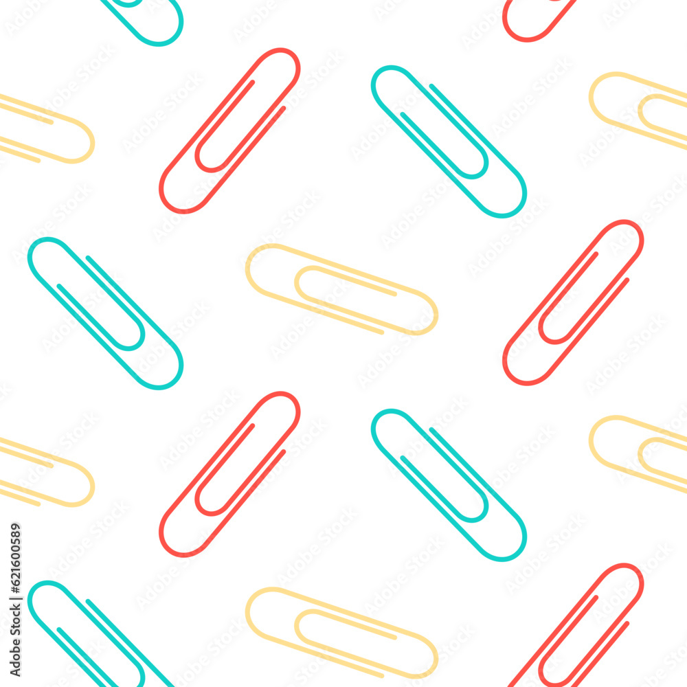 Seamless pattern of hand drawn scattered paper clips on isolated background. Education and office supplies, design for printing, scrapbooking, textile, home or office decor, paper craft. Seamless pattern of hand drawn scattered paper clips on isolated background. Education and office supplies, design for printing, scrapbooking, textile, home or office decor, paper craft.