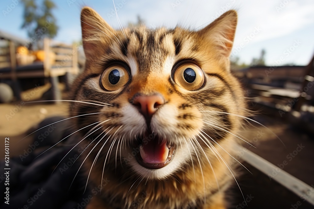 Portrait of shocked cat on the street