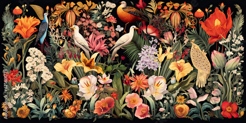 design Summer beautiful fantasy vintage wallpaper all tropical botanical flowers bunch,vintage motif for floral print digital background