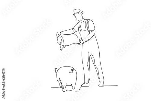 A farmer feeds pigs. Farmer and cattle one-line drawing