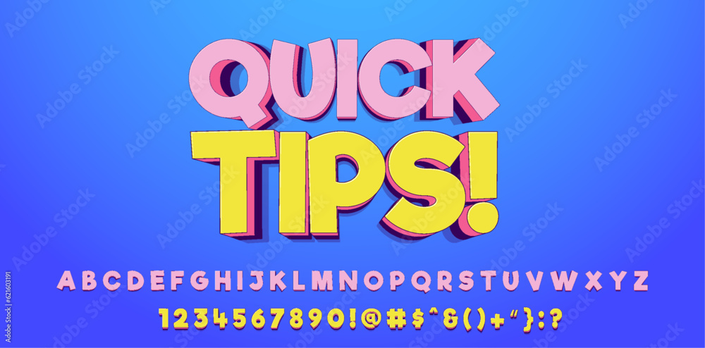 Text effect Quick Tips 3d Cartoon template style premium vector