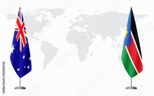 Australia and South Sudan flags for official meeting
