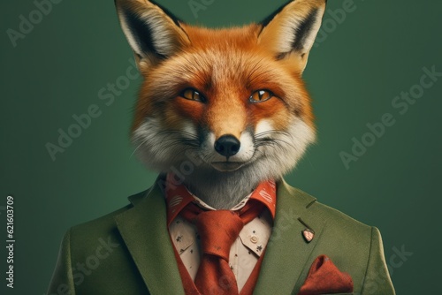 Anthropomorphic fox dressed in a suit like a businessman. Business Concept. AI generated, human enhanced photo