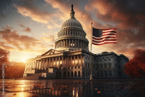 Capitol building, patriotism concept, selective focus. AI generated, human enhanced