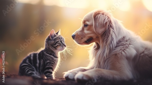 A cat and a dog together. The concept of friendship between different species. Generative AI © ColdFire