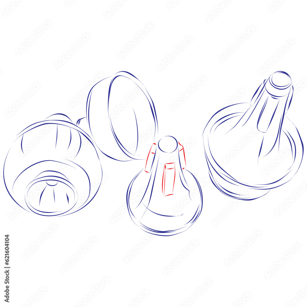 Continuous line drawing of different types of mutes for trumpet