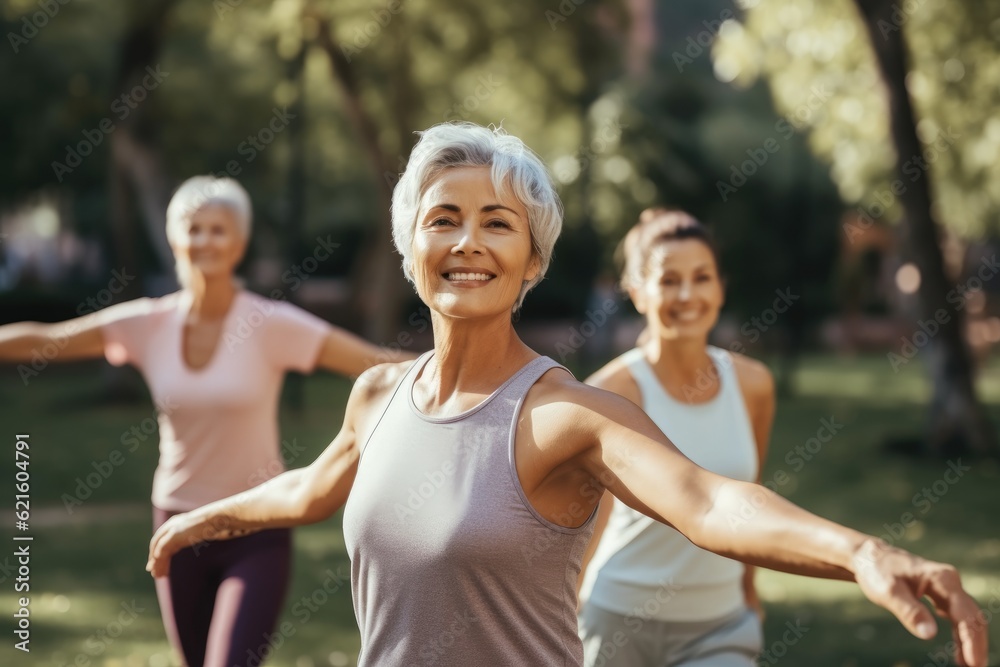 Portrait of smiling senior woman enjoying sports workout outdoors in morning.