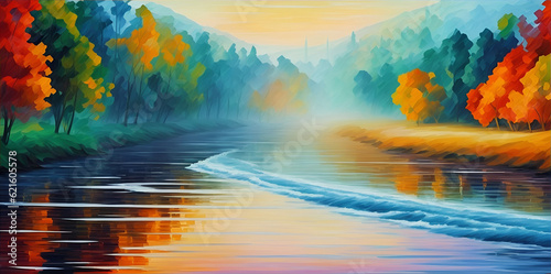 Fall lake landscape. AI generated illustration