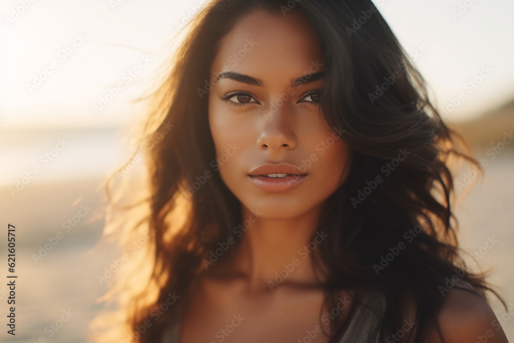 Smiling young brunette woman on the beach Smiling young brunette woman on the beach